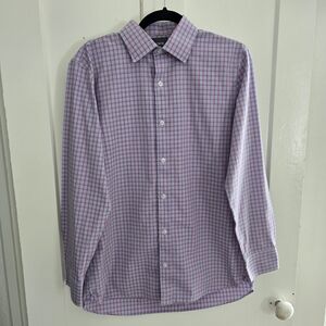 Bonobos Dress Shirt Men's 16/34 (Lg) Blue Red Plaid Slim Fit Wrinkle-Free Cotton
